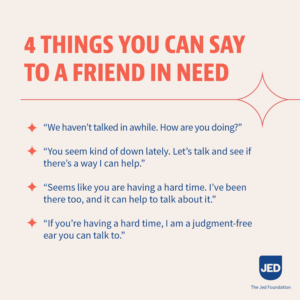 Graphic showing 4 things you can say to a friend in need
