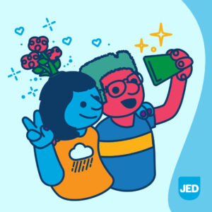 Illustration of two people taking a selfie