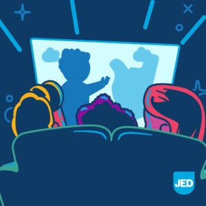 Illustration of three people watching tv