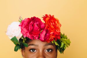 Woman with floral headband