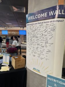 A "Wall of Welcome" in a Chartwells dining hall on a college campus as part of its initiative with JED.