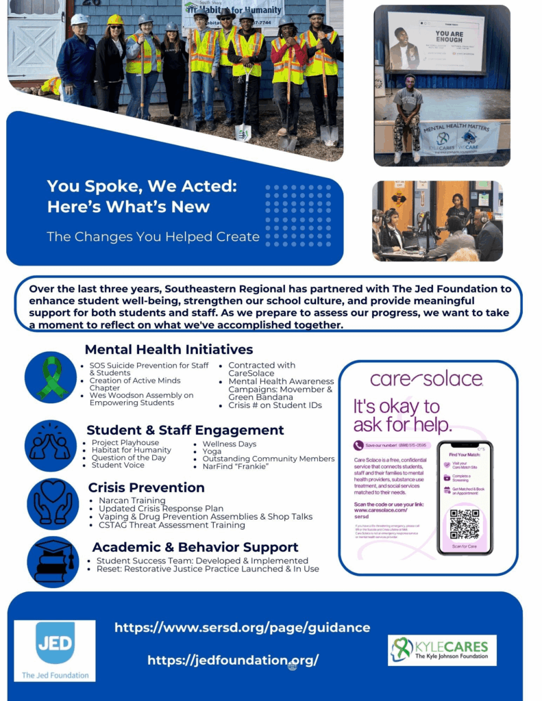 Southeastern Regional Vocational Technical High School's partnership with The Jed Foundation (JED)