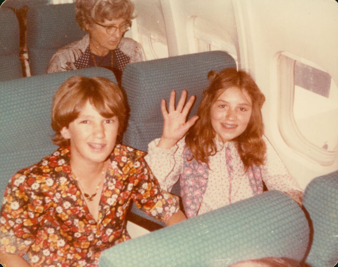 Chryss and her brother Mark on a plane